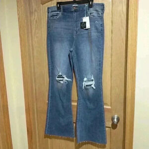 Sneak Peek women's 16 The Halsey Flare Curvy high rise raw hem blue jeans NWT